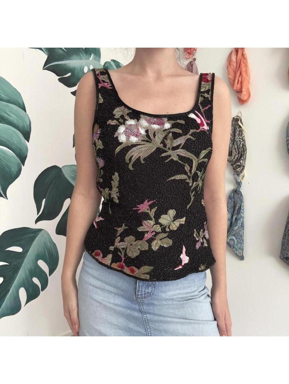 Vintage Beaded Corset Tank Top